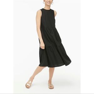J. Crew Sleeveless Tiered Ruffle Lined Casual Midi Dress Black Cotton size 8